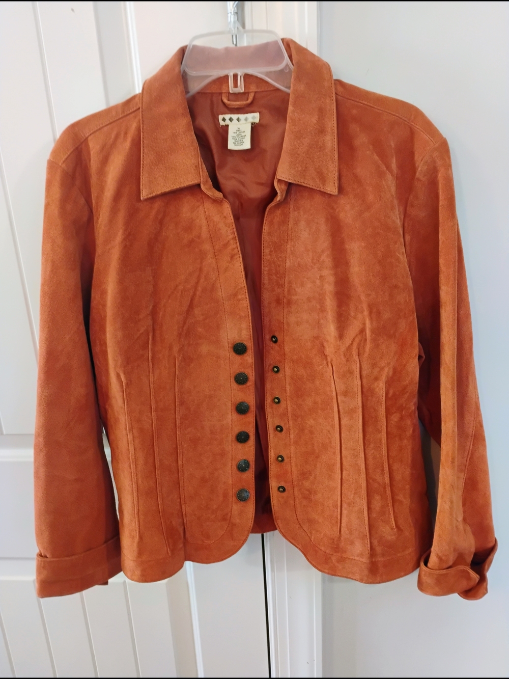 Vintage Women's 100 Percent Suede Leather Rust Cognac Button Front Jacket XLG - Picture 14 of 16